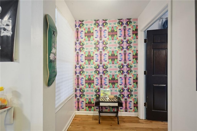 bathroom with hardwood / wood-style flooring