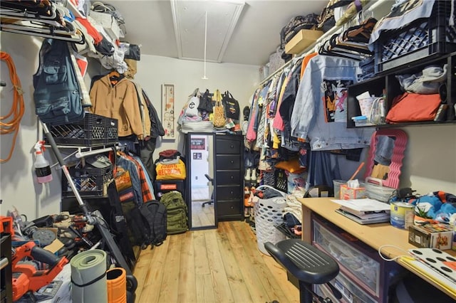 walk in closet featuring light hardwood / wood-style floors