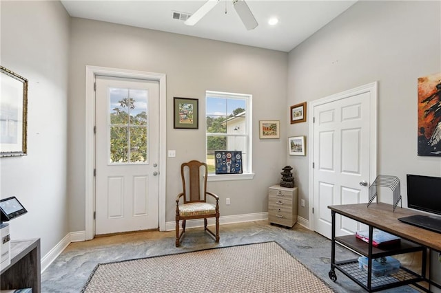 office featuring ceiling fan