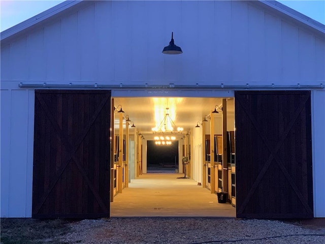 exterior space with a barn door