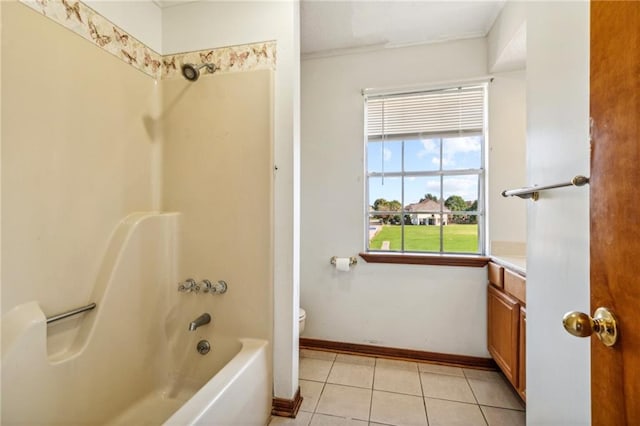 full bathroom with vanity, tile patterned floors, shower / bathing tub combination, and toilet