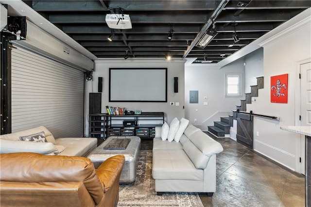 home theater room featuring electric panel