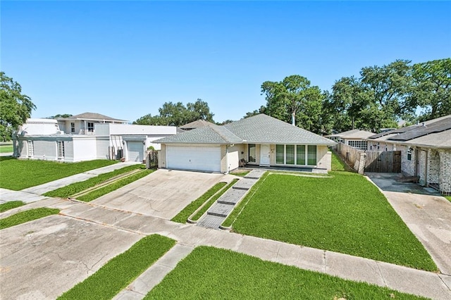 view of front facade with a front yard and a garage