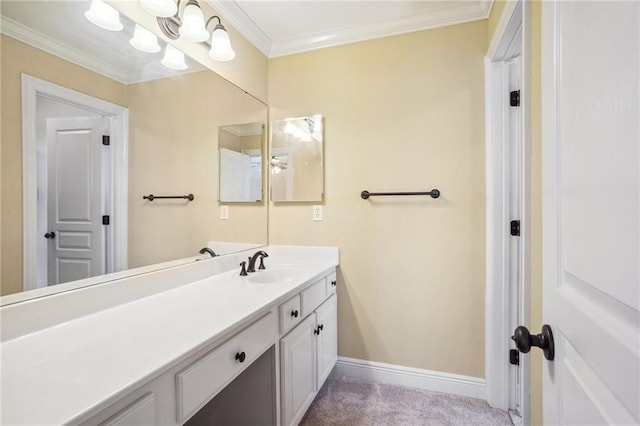 bathroom featuring vanity and ornamental molding