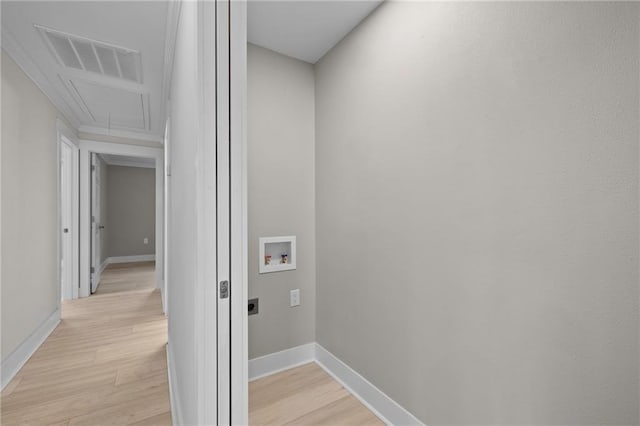 laundry area featuring light hardwood / wood-style flooring, electric dryer hookup, and hookup for a washing machine