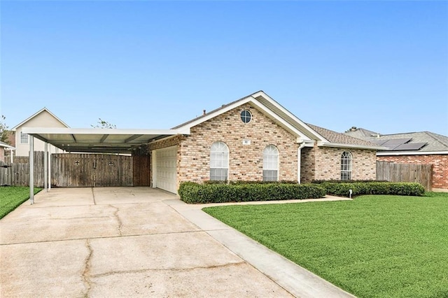 view of front of house featuring a garage, a carport, and a front yard