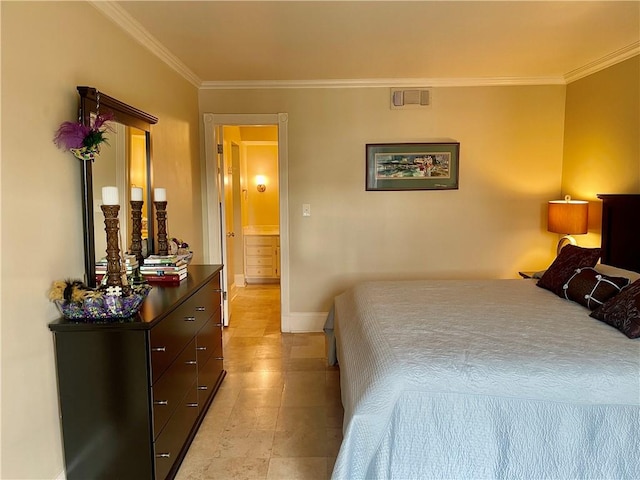 bedroom with crown molding