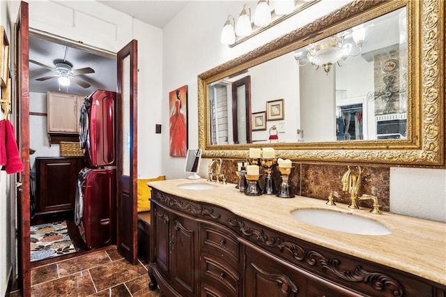 bathroom with vanity and backsplash