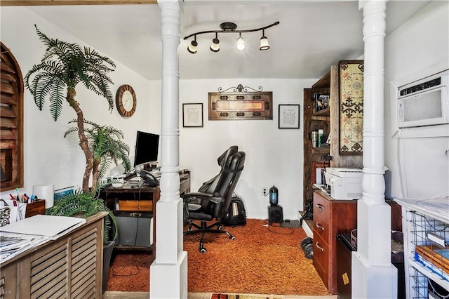 home office with a wall mounted air conditioner