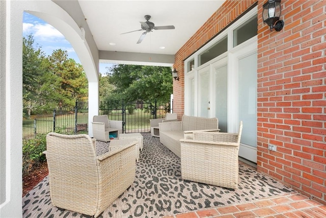 60168 Peach Orchard Blvd, Bogalusa, LA 70427 - view of patio / terrace with a ceiling fan, an outdoor living space, and fence
