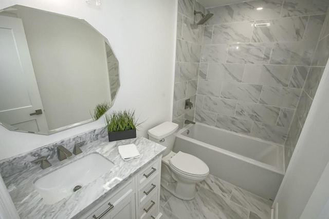 full bathroom featuring toilet, tiled shower / bath combo, and vanity