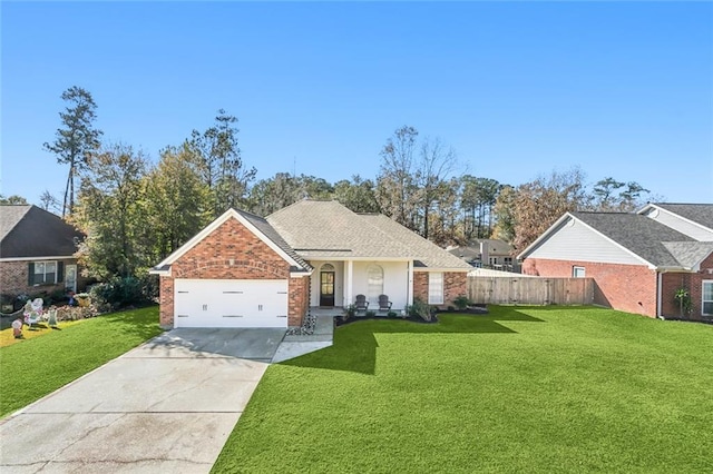 view of front facade with a garage and a front lawn