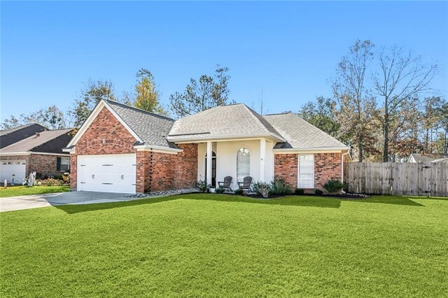 view of front of house with a garage and a front yard