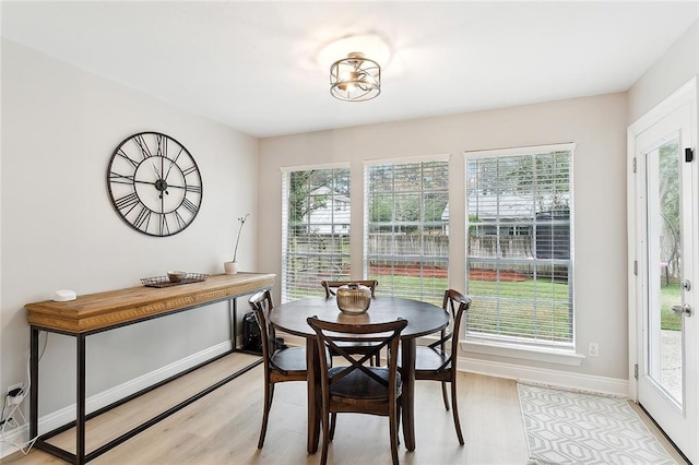 dining space with light hardwood / wood-style floors