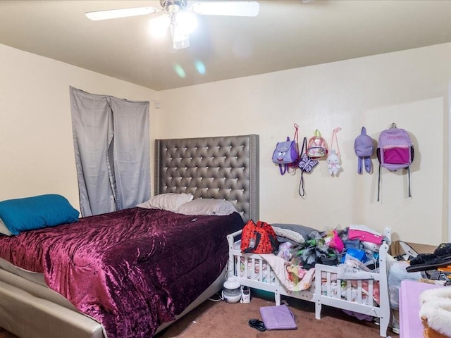 bedroom featuring carpet flooring and ceiling fan