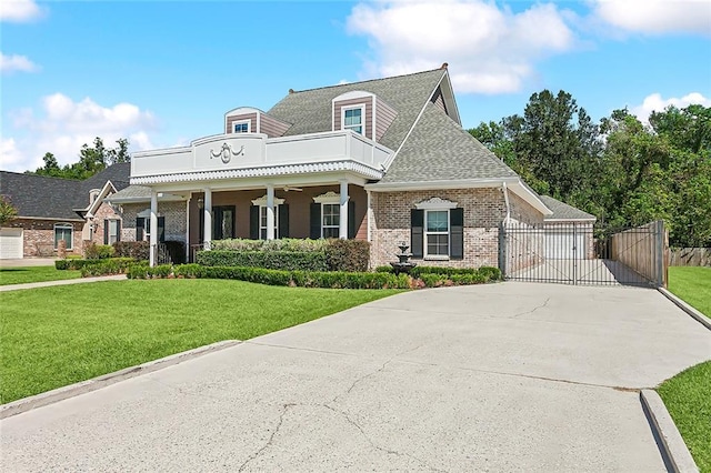 view of front of house featuring covered porch and a front yard