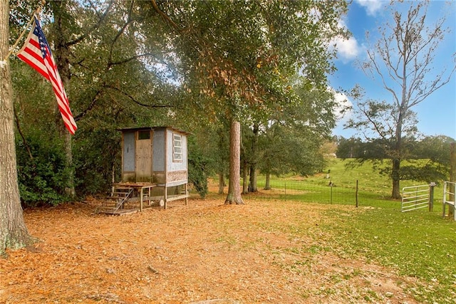 view of yard with a storage unit