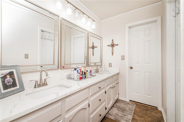 bathroom featuring vanity and ornamental molding