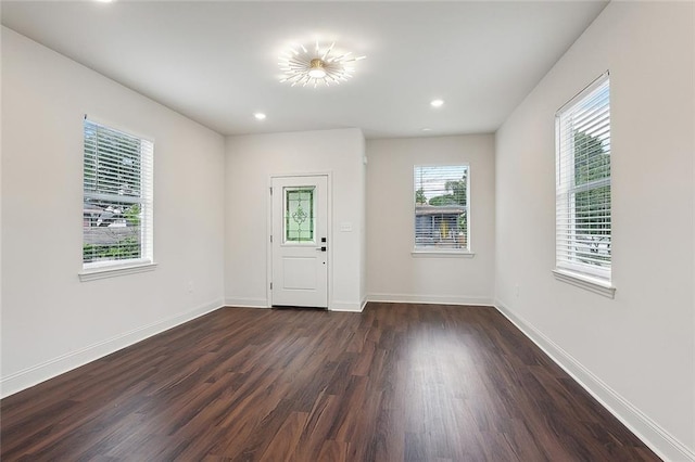 foyer entrance featuring dark hardwood / wood-style floors