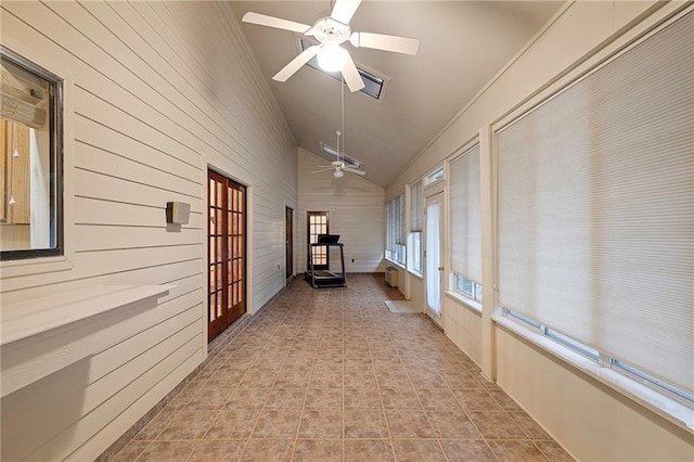 1391 E Ashton Ct, Slidell, LA 70460 - unfurnished sunroom featuring lofted ceiling, wooden walls, and french doors