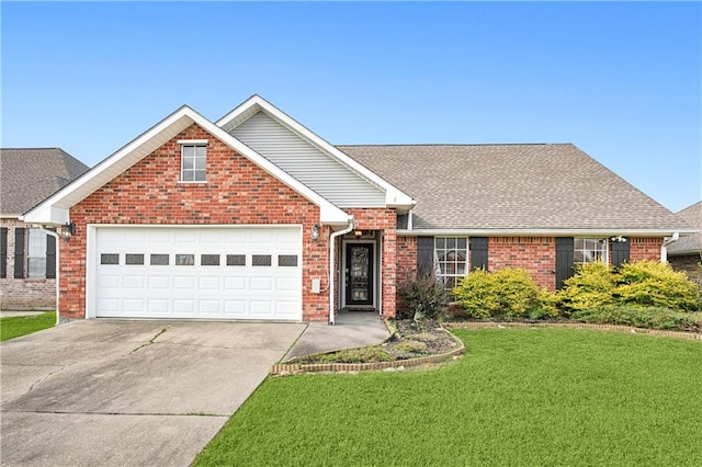 view of front facade featuring a front yard and a garage