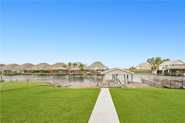 view of yard with a water view