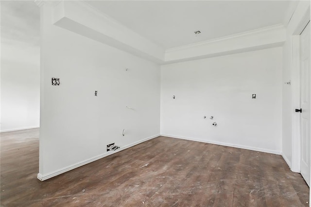 clothes washing area with dark wood-type flooring