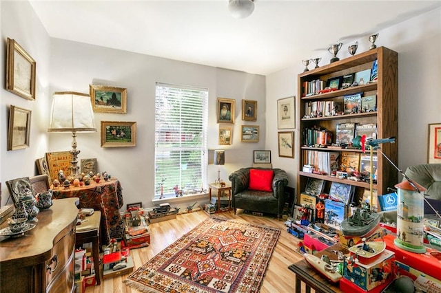 sitting room with hardwood / wood-style flooring