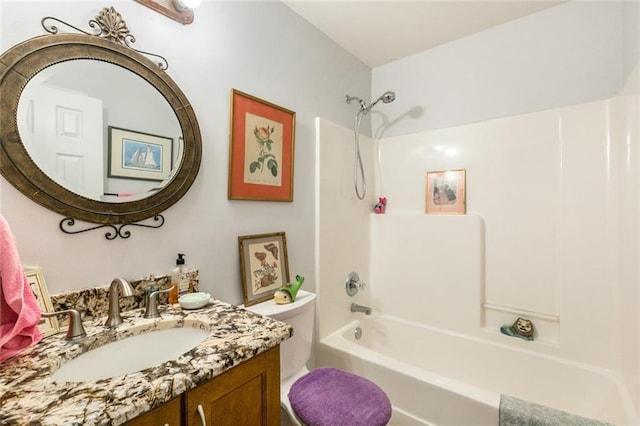 full bathroom featuring vanity, toilet, and shower / washtub combination