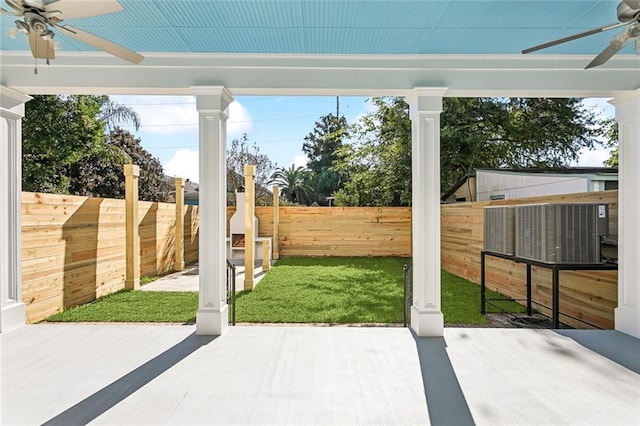 view of patio / terrace featuring ceiling fan