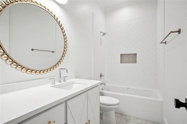 full bathroom with vanity, toilet, and tiled shower / bath combo