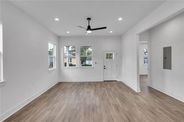 4313 Randolph Ave, New Orleans, LA 70122 - entrance foyer with ceiling fan, electric panel, wood finished floors, recessed lighting, and baseboards