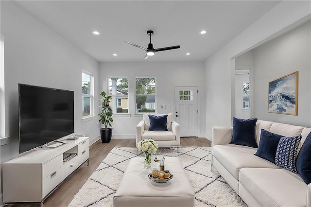 4313 Randolph Ave, New Orleans, LA 70122 - living area with a ceiling fan, wood finished floors, recessed lighting, and baseboards