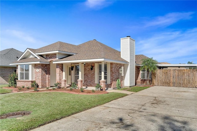 view of front of home with covered porch and a front yard