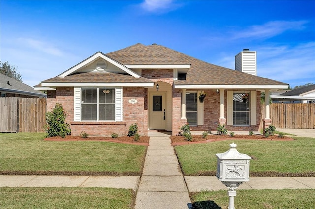 view of front of property featuring a front lawn