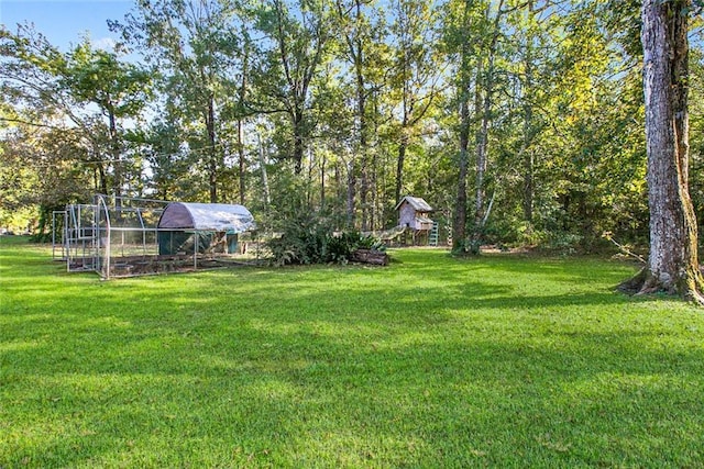 view of yard featuring an outdoor structure