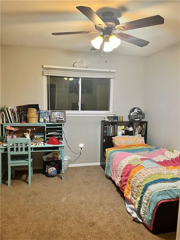 bedroom with carpet floors and ceiling fan