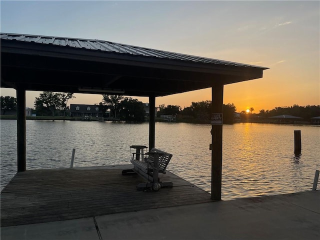 view of dock featuring a water view