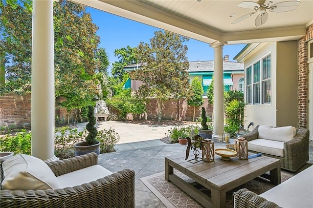 view of patio / terrace featuring outdoor lounge area and ceiling fan