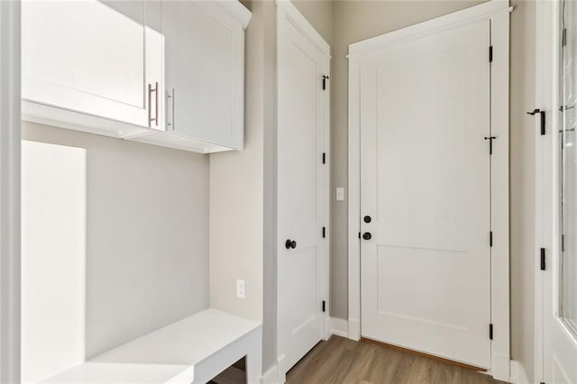 mudroom with light hardwood / wood-style floors