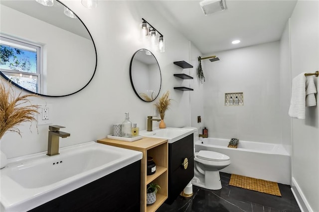 full bathroom featuring tile patterned flooring, vanity, toilet, and shower / bath combination