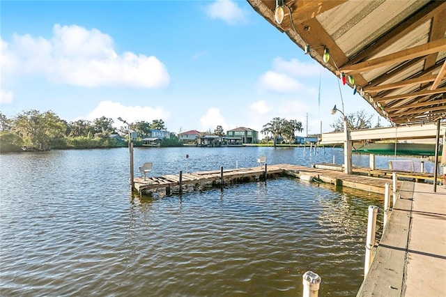 dock area with a water view