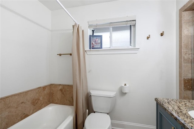 full bathroom featuring vanity, toilet, and independent shower and bath