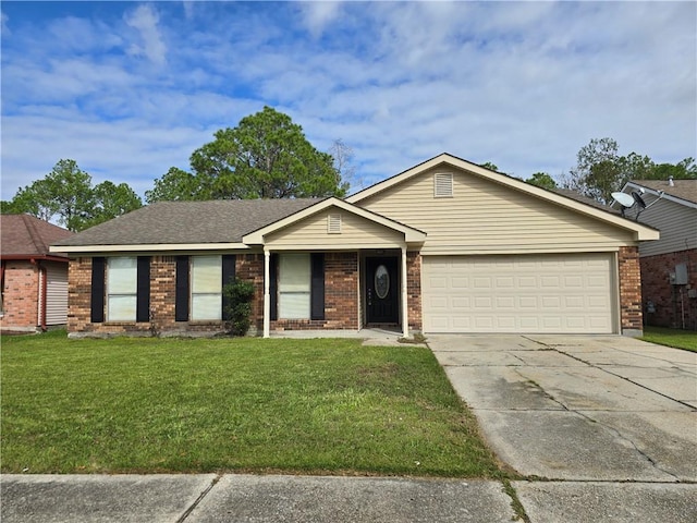 ranch-style house with a front lawn and a garage