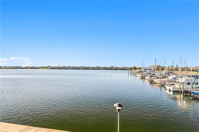 view of dock with a water view