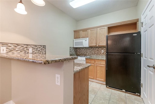 517 Spartan Dr Unit 8206, Slidell, LA 70458 - kitchen featuring white appliances, decorative backsplash, light tile patterned floors, light stone countertops, and light brown cabinetry