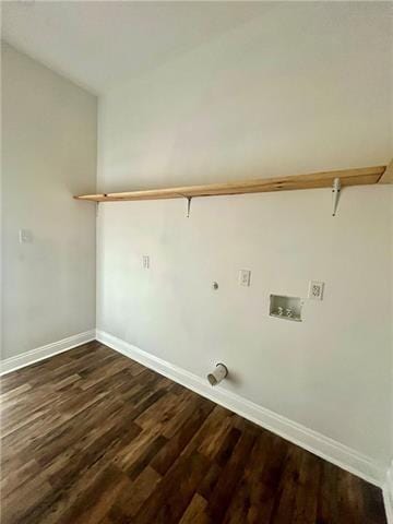 clothes washing area with washer hookup, dark hardwood / wood-style floors, gas dryer hookup, and electric dryer hookup