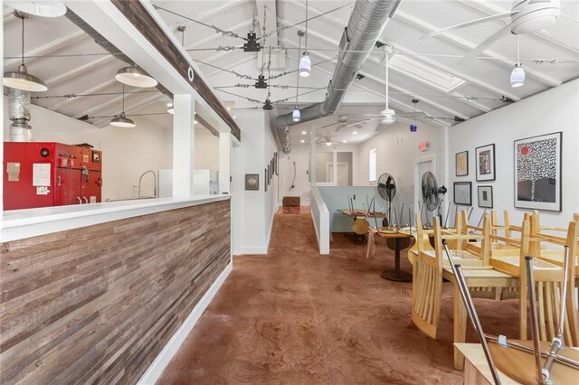 interior space featuring ceiling fan