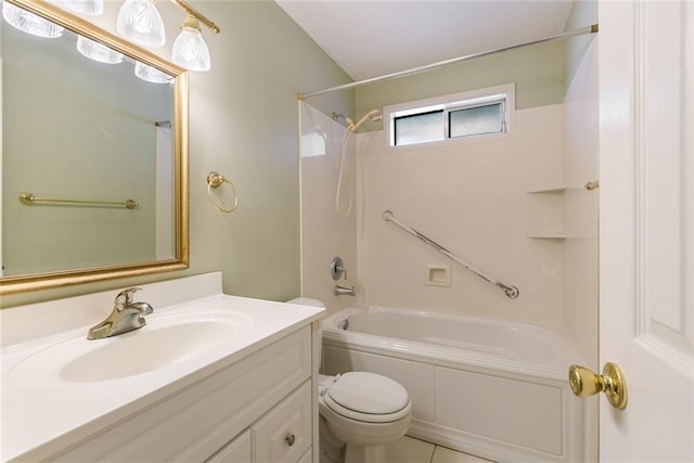 full bathroom featuring tile patterned floors, vanity, toilet, and shower / bath combination