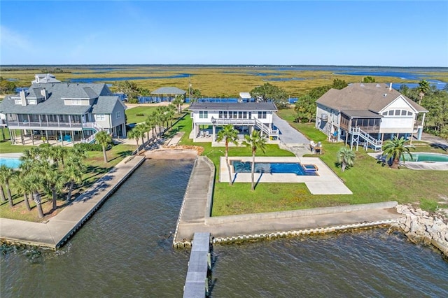 bird's eye view featuring a water view